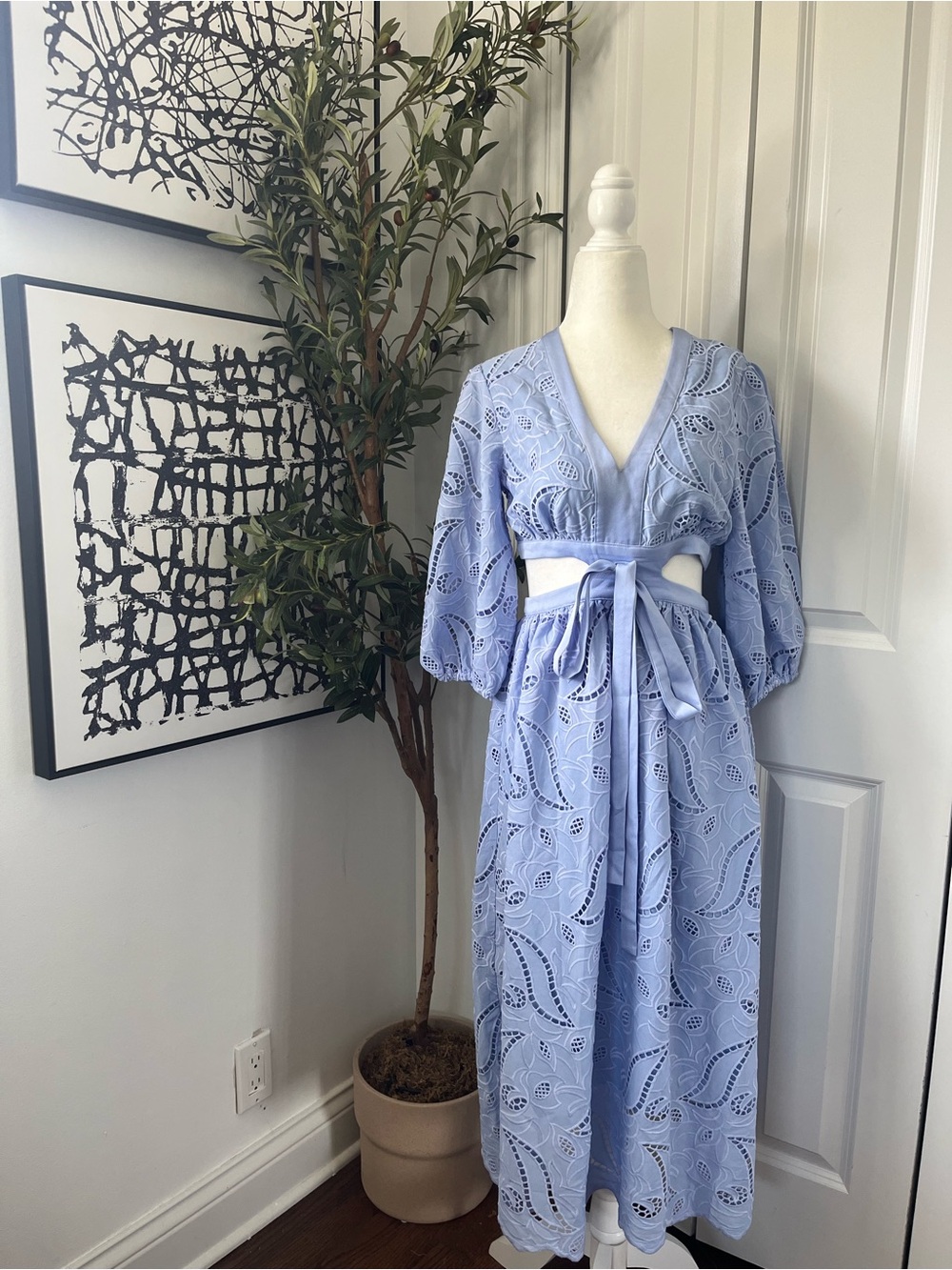 NWT Eyelet Maxi Dress with Tie Waist